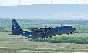 C-130J Super Hercules Makes Historic First Flight With External Fuel Tanks Under Its Wings