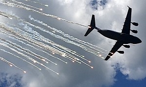 C-17 Globemaster III Shoots Flares Over Fort Indiantown Gap, Scene Looks Scary
