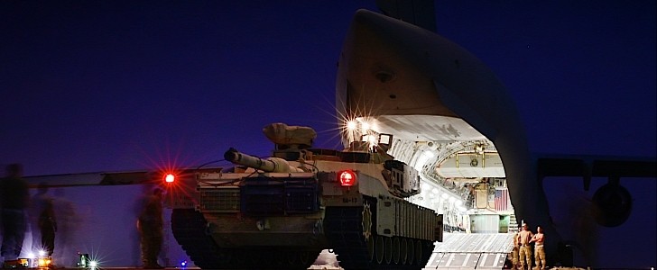M1A2 Abrams loading into a C-17 Globemaster