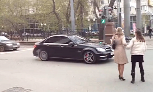C 63 AMG Scares Two Women at a Stop Light