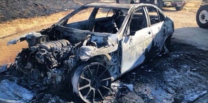 C63 AMG engulfed in flames