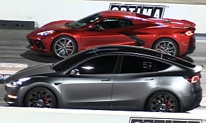 C8 Chevrolet Corvette HTC Drags Tesla Model Y, They Should Have Switched to a Coupe