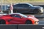 C8 Chevy Corvettes Drag Hemi Challenger and Charger Hellcat, Disaster Is Narrowly Averted