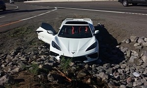 C8 Corvette Crashes Into a Pile of Rocks, The Damage Is Thankfully Repairable