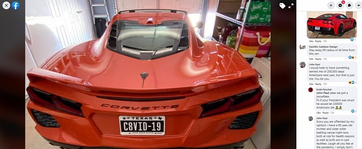 C8 Corvette with "C8VID-19" license plate