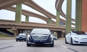 Cadillac Just Happened to Film Its New Commercial with a Tesla and LEAF Around