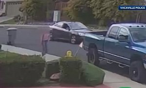 California Girl Hides Behind Lifted Ram Truck, Escapes Car Following Her