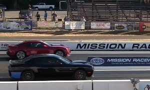 Camaro ZL1 Catches Dodge Challenger Hellcat Off Guard in Photo Finish Drag Race