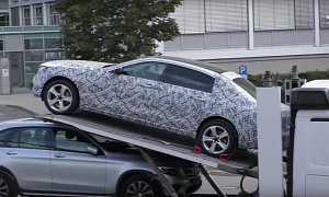 Camouflaged E-Class Long (V213) Spotted on Trailer Next to SLC and GLC