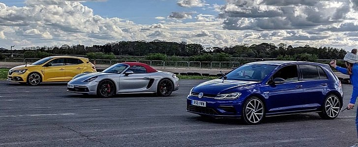 Can the Golf R and Megane RS Take on the Porsche Boxster GTS in a Drag ...
