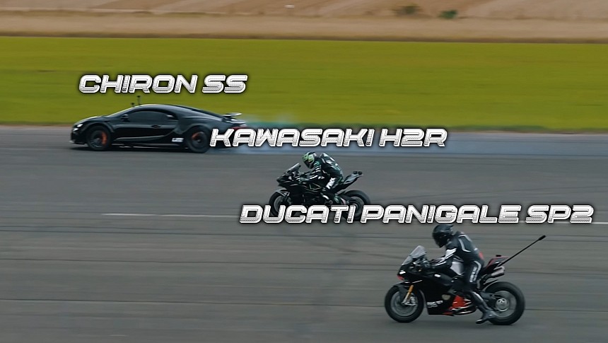 Bugatti Chiron Super Sport vs. Kawasaki Ninja H2R vs. Ducati Panigale SP2
