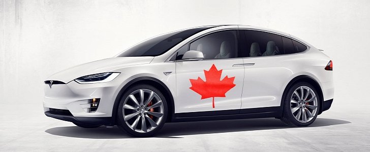 Tesla Model X with Canada's maple leaf