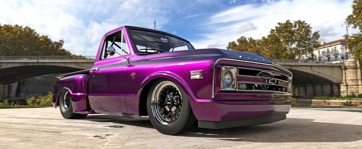 Candy Purple 1968 Chevy C10 Drag Truck rendering 