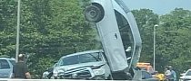 Car Flips, Ends Up Perpendicularly Against Median in New Jersey