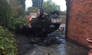 Car Flips Into Driveway, Explodes as Driver Flees The Scene