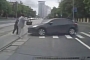 Car Gets Rear-Ended Near Crosswalk - Nearly Hits Pedestrians