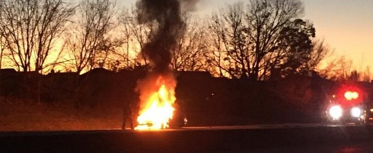 Car catches fire after hitting a "large deer" in Kentucky
