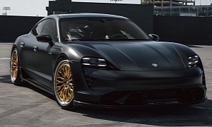 Carbon-Clad Porsche Taycan Turbo Doesn’t Ride Too Stealthy on Gold RDB Wheels