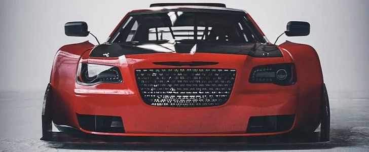 Chrysler 300 modern derelict slammed widebody rendering by altered_intent 
