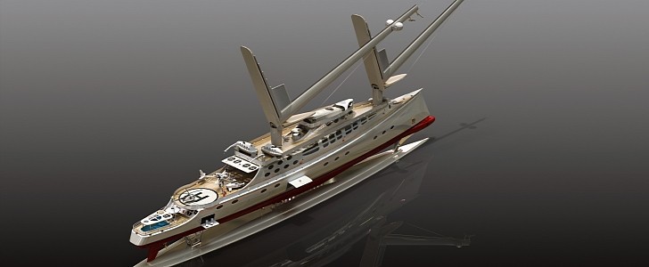 The Caribù 2 superyacht explorer concept has solid sails and tilting masts, incredible amenities 