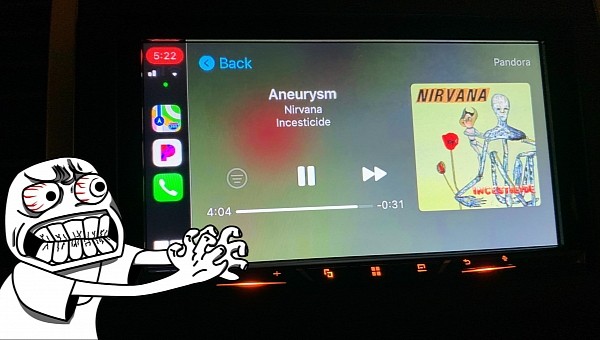 The Pandora Now Playing screen on CarPlay