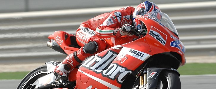 Casey Stoner riding a Ducati MotoGP bike