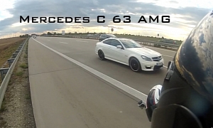 CBR600RR and R6 Try to Keep Up with Mercedes-Benz C63 AMG Coupe