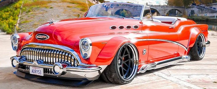 1953 Buick Convertible Lead Sled Bagged Widebody rendering by adry53customs 