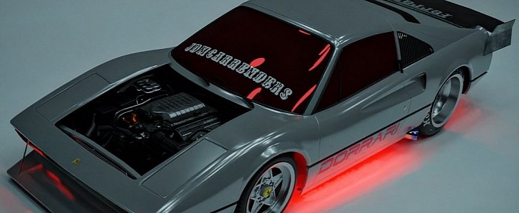 Ferrari 308 GTS Hellcat V8 front-swapped drag car CGI by jdmcarrenders