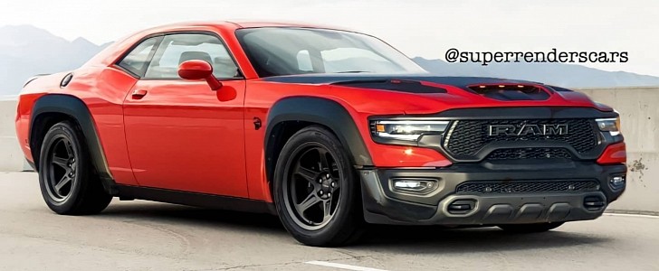 Dodge Challenger SRT Hellcat Ram TRX mashup rendering 
