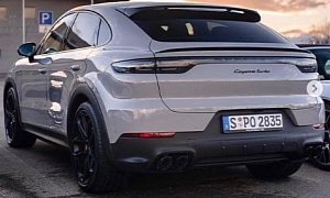 Chalk Porsche Cayenne Turbo Coupe Spotted at Dealer, Looks Smaller