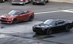 Charger Hellcat Widebody Races Challenger Hellcat, One Keeps Losing