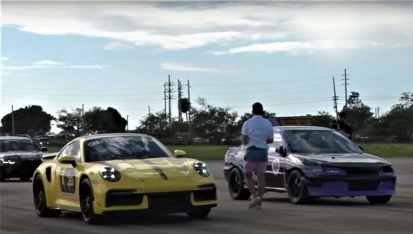 Mitsubishi Mirage vs Porsche 911 in drag race