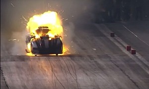 Check Out This Nitromethane Funny Car Engine Exploding Into a Ball of Flames at 245 MPH