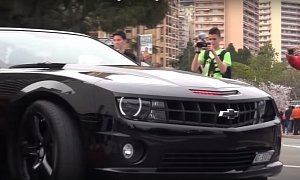 Chevrolet Camaro SS with Knight Rider LED Bar Plays KITT in Monaco