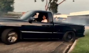 Chevrolet Silverado Just Gently Trims the Grass as It Drifts Around a Curb