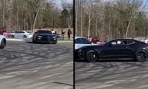 Chevy Camaro Drifts Around Dodge Charger, Driver Runs Out of Talent and Into It