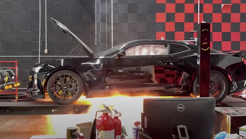 Chevrolet Camaro goes up in flames on the dyno