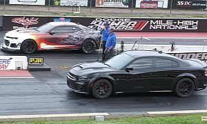 Chevy Camaro ZL1 Drags Charger Hellcat and Challenger, Someone Gets Smashed Twice