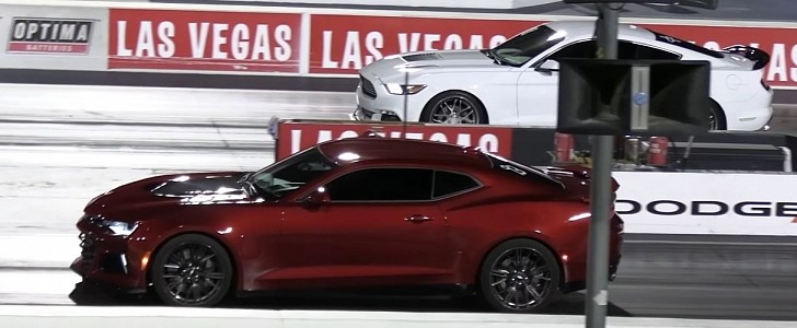 Chevrolet Camaro ZL1 takes on Ford Mustang GT over a quarter mile