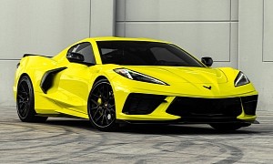 Chevy Corvette C8 Mixes Yellow Looks With Vossen Wheels, Has One 'Sick' License Plate