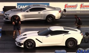 Chevy Corvette Z06 Drag Races Camaro ZL1, It's a 7-Second Run for One of Them