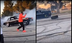 Chevy Monte Carlo on Big Alloys Does Donuts, Wheel Goes Bye-Bye