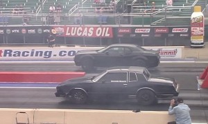 Chevy Monte Carlo Sleeper Drag Races Dodge Demon, Head Start Only Makes It Worse