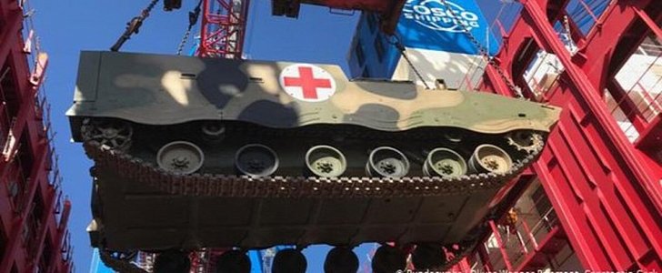 Chinese armored vehicle being unloaded in Germany