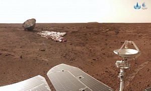 Chinese Zhurong Rover Finds Its Dusty Parachute and Backshell on Mars