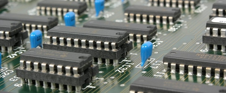 Microchips on computer motherboard