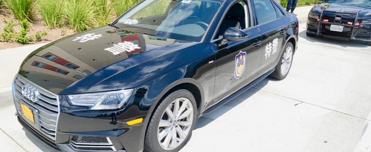 Black Audi with fake seal and symbols of PAP, the Chinese police force, busted in California