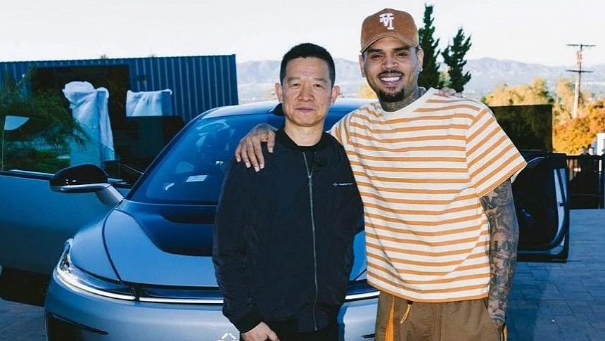 Chris Brown Poses with LV Airplane Bag and Mercedes-Maybach GLS