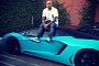 Chris Brown Wears Blue Sneakers While Sitting On His Sky Blue Aventador